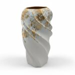 CERAMICA- JARRA ESPIRAL DIA18X38ALT. CM COR:BRANCO/OURO