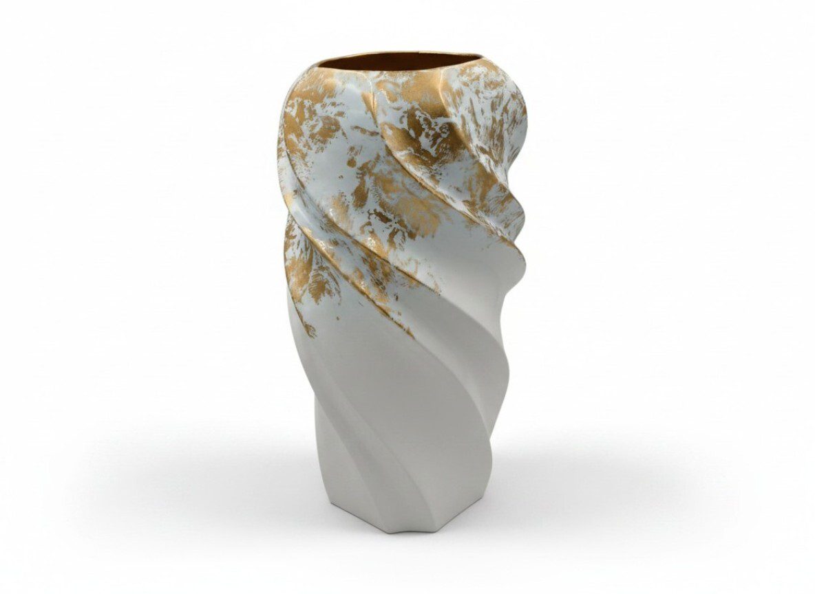 F84.000124.3 CERAMICA- JARRA ESPIRAL DIA18X38ALT. CM COR:BRANCO/OURO - Image 1