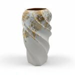 CERAMICA- JARRA ESPIRAL DIA15X30ALT. CM COR:BRANCO/OURO