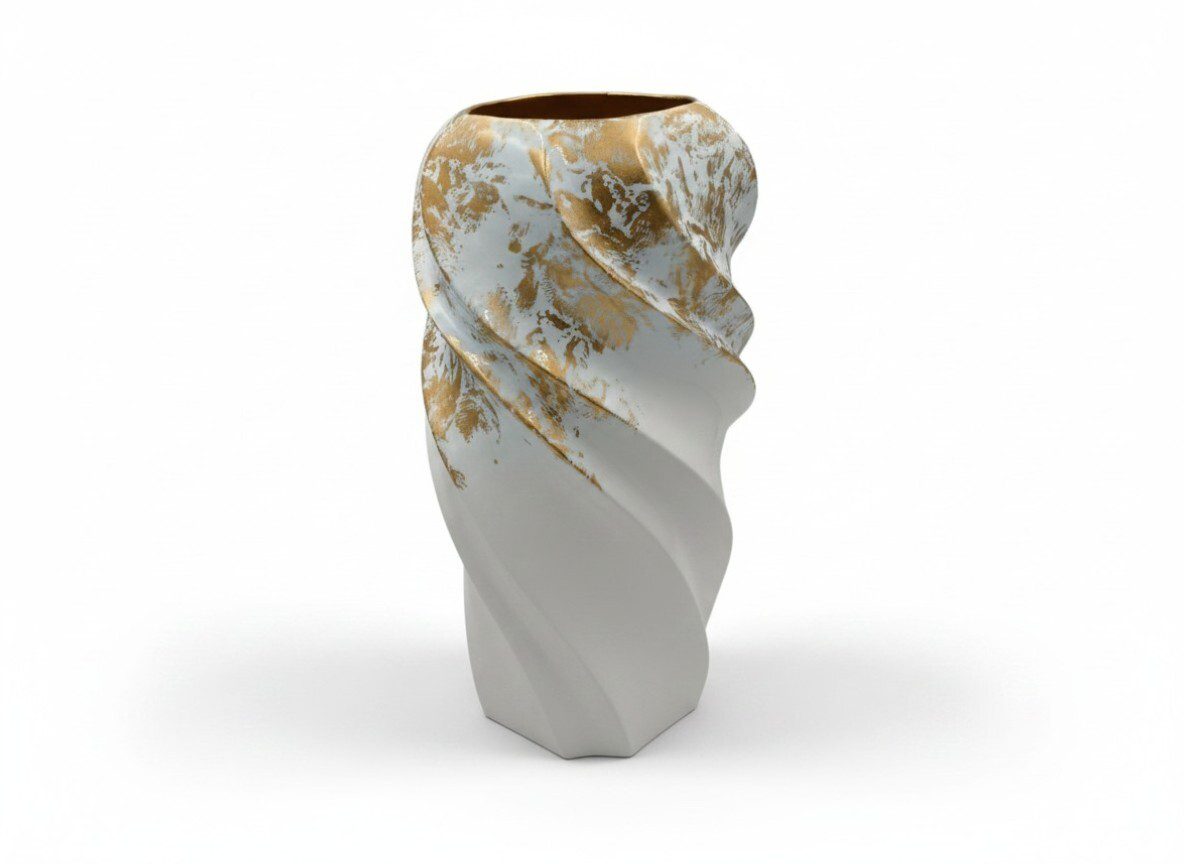 F84.000125.3 CERAMICA- JARRA ESPIRAL DIA15X30ALT. CM COR:BRANCO/OURO - Image 1