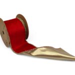 FITA VELUDO 10CMX10MT. REBORDO DOURADO COR:VERMELHO